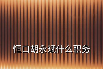恒口胡永斌什么職務