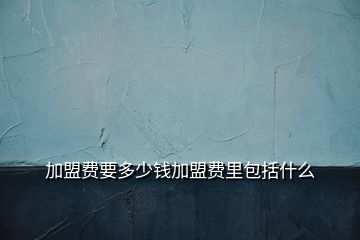 加盟費要多少錢加盟費里包括什么