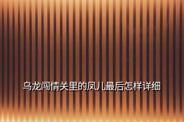 烏龍闖情關里的鳳兒最后怎樣詳細