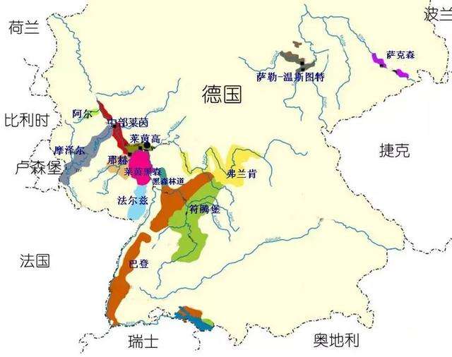 德國葡萄酒產區主要分布在