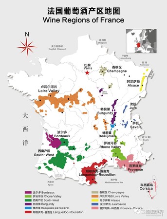 法國葡萄酒產區分布圖(法國葡萄酒產地分布圖)
